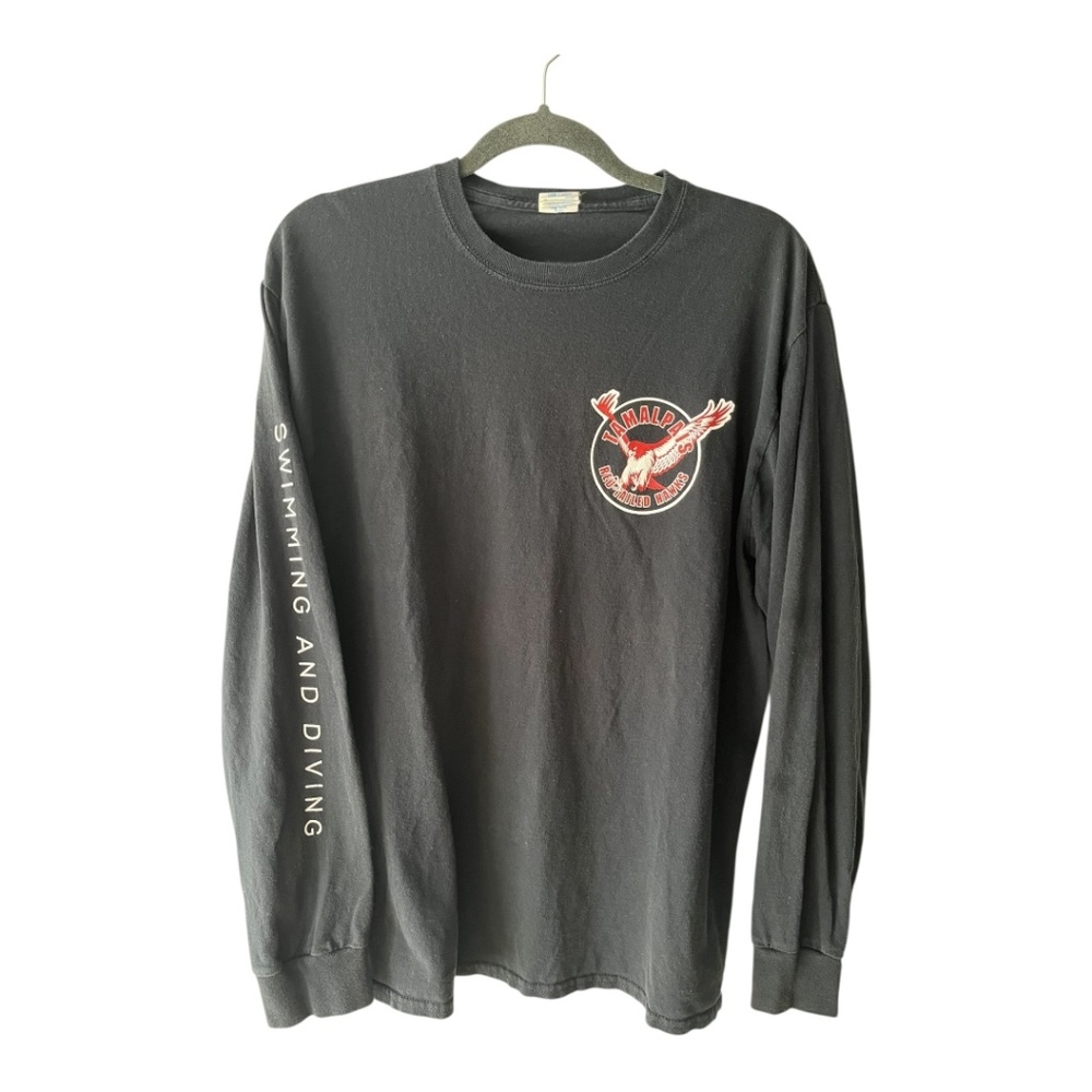 Vintage Longsleeve California High School Athletic Black Cotton Tee Size Large